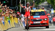 Ruský cyklista Jurij Trofimov z týmu Kaťuša slaví ve čtvrté etapě Dauphiné své Ruský cyklista Jurij Trofimov z týmu Kaťuša slaví ve čtvrté etapě Dauphiné své