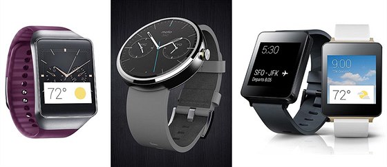 Chytré hodinky na platform Google Wear. Zleva: Samsung Gear Live, Motorola...