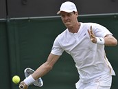 Tom Berdych se v prvnm kole Wimbledonu sna dostat pod tlak Rumuna Hanesca.