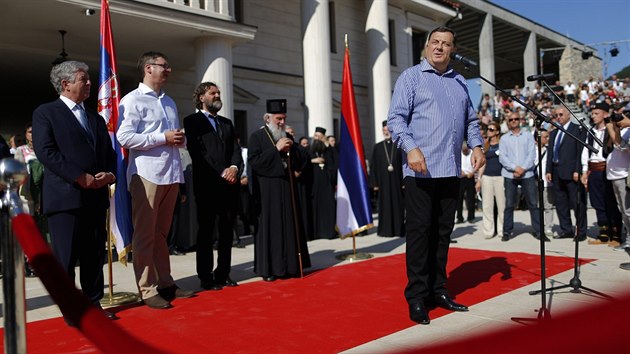 Prezident bosensk Republiky srbsk Milorad Dodik bhem svho projevu ve Viegradu. (28. ervna 2014)