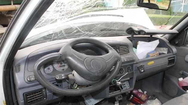 Nehoda felicie a nkladnho auta v Kyjov (8. ervence, 2014).