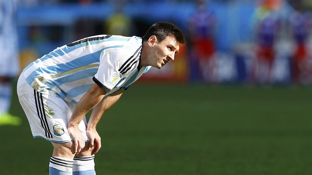Argentinsk fotbalista Lionel Messi bhem osmifinle mistrovstv svta