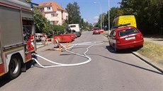 Únik plynu v Měřičkově ulici v Brně (7. července, 2014). Únik plynu v Měřičkově ulici v Brně (7. července, 2014).