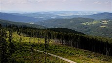 Pohled z rozhledny na šumavském vrcholu Špičák. Pohled z rozhledny na šumavském vrcholu Špičák.