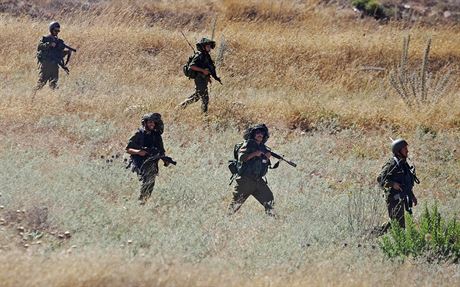 Izraeltí vojáci u hranice Gazy (16. ervence 2014)