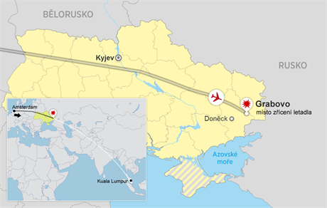 Trasa zcenho letu MH17 podle serveru Flightradar24