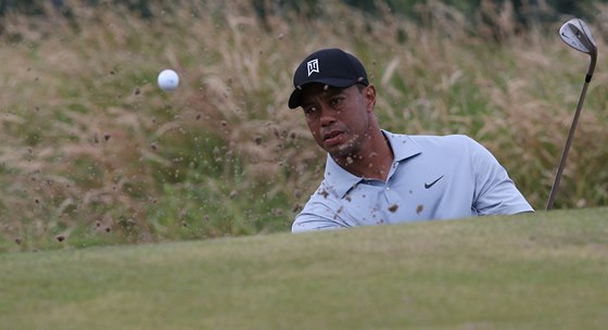 Tiger Woods pi tréninku na British Open na hiti Royal Liverpool Golf Club v