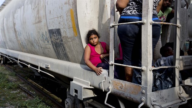 Uprchlci ze Stedn Ameriky na vlaku, kter smuje k hranici USA  (12. ervna 2014)