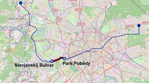 Modr trasa moskevskho metra