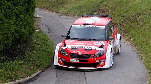 Jan Kopeck a Pavel Dresler bhem rychlostn zkouky na Rally Bohemia