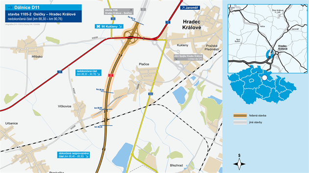 MAPA: Dlnice D11, sek Osiky - Hradec Krlov