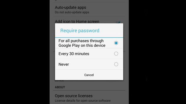 Dle se d i pmo v nastaven Androidu vybrat, kdy m systm vyadovat po kupujcm heslo
