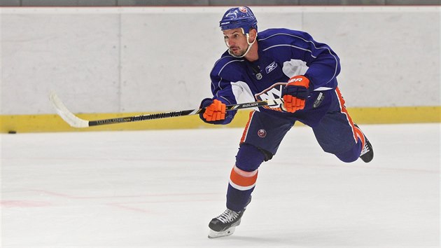 Hokejov obrnce Radek Martnek v dresu New Yorku Islanders trnuje s prvoligovm Havlkovm Brodem a douf, e pijde nabdka z NHL.