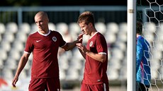 Sparťanský záložník Lukáš Mareček (vpravo) se raduje ze vstřeleného gólu.... Sparťanský záložník Lukáš Mareček (vpravo) se raduje ze vstřeleného gólu....