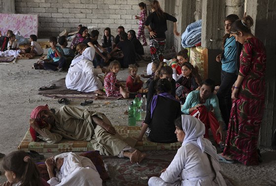 Jezídové ze Sindáru museli utéct ped Islámským státem (4. srpna 2014).