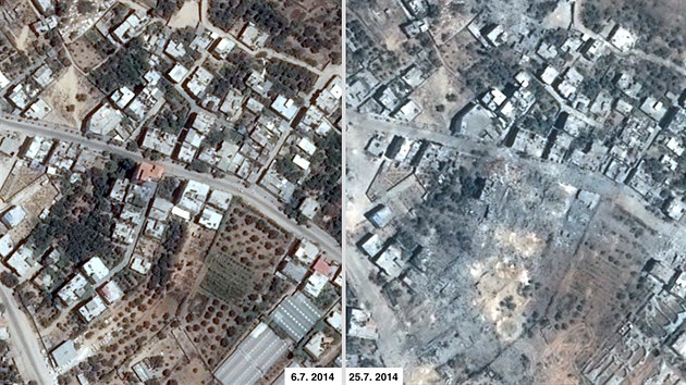 Satelitní snímky následk izraelského bombardování Gazy.
