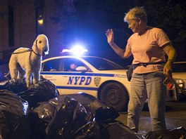 A New York City Police patrol car passes as Richard Reynolds, (L) founding...