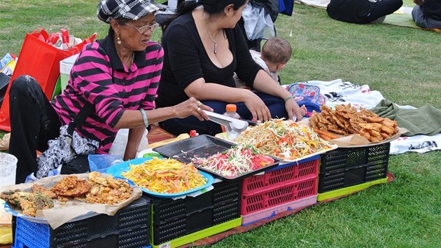 Vkendov setkn thajsk komunity v Berln vypad jako velk piknik.