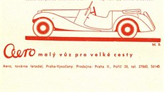 Reklama na automobil Aero 30. Slogan "malý vz pro velké cesty" pochází jet z...