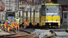 Oprava tramvajových kolejí v Plzni. Oprava tramvajových kolejí v Plzni.