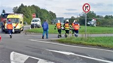 Nehoda na silnici mezi Brnem a Vykovem poblí Holubic (19. srpna 2014).