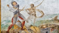 Odkryté barokní malby z cyklu Tance smrti na Kuksu (20.8.2014).