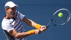 eský tenista Tomá Berdych zahrává míek ve tvrtfinále US Open.