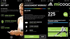 Základní obrazovky pro nastavení a pehled v mobilní aplikaci Adidas Micoach.
