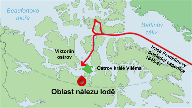 MAPA: Oblast nlezu lodi Erebus