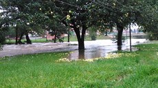 Rozvodnná Jeviovka zatopila i ást obce Vevice (14. záí 2014).
