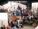 Uprchlický tábor na zahrad západonmeckého velvyslanectví v Praze. (záí 1989)