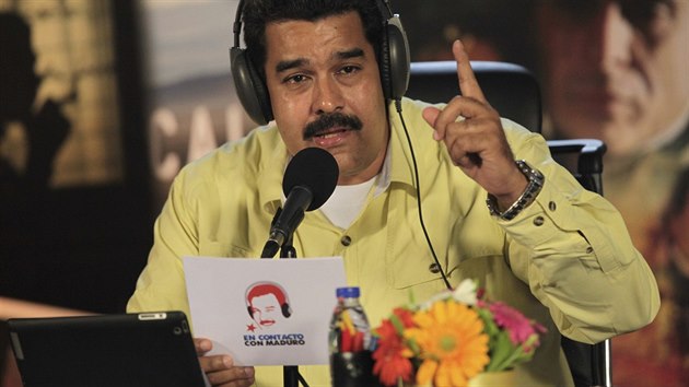 Venezuelsk prezident Nicols Maduro hovo v rdiu (16. z 2014).