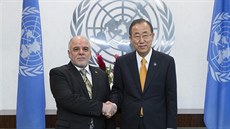 Irácký premiér Hajdar Abádí spolu s generálním tajemníkem OSN Banem Ki-moonem v...