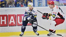 Plzeňský Jozef Balej (vlevo) a Bohumil Jank z Hradce Králové v extraligovém... Plzeňský Jozef Balej (vlevo) a Bohumil Jank z Hradce Králové v extraligovém...