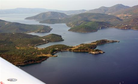 Hrdlo zálivu Kolpos Geras, ostrov Lesbos, východní Egejské moe