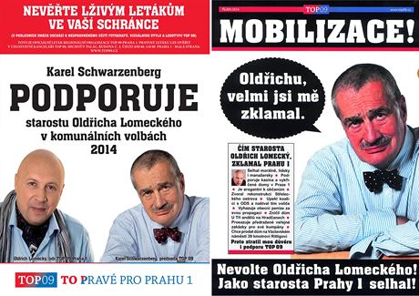 Karel Schwarzenberg na faleném letáku kritizuje Oldicha Lomeckého. TOP 09 se proti letáku ohradila.