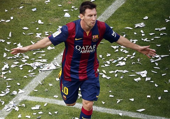 MESSIHO OSLAVA. Hvzdný útoník Barcelony Lionel Messi se raduje z gólu, který...
