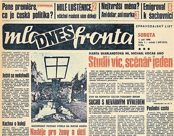 POPRVÉ. Výtisk z 1. záí 1990 je prvním vydáním deníku s názvem Mladá fronta...