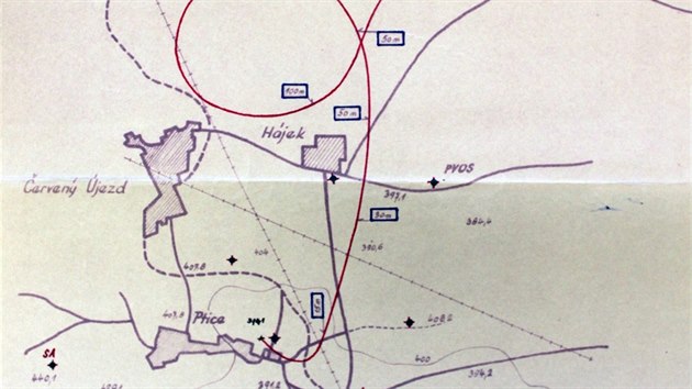 Trasa letu OK-351, kter havaroval u Ptic na Kladensku