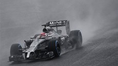 MOKRO. Jenson Button ve Velké cen Japonska formule 1. 