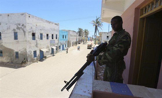 Somálský voják ve mst Barawe, odkud vládní jednotky nedávno vyhnaly milice...
