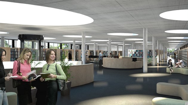 Interir zamlen nov krajsk knihovny. Zstalo vak jen u vizualizac, budova se stavt nebude.