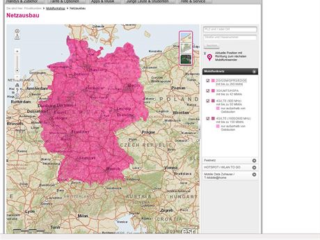 Pokrytí signálem vech datových (2G, 3G a 4G) sítí v Nmecku u operátora...