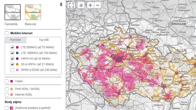 Pokryt signlem datovch 3G a 4G st v esk republice u opertora T-Mobile