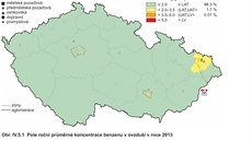 Prmrné koncentrace benzenu v ovzduí v roce 2013.