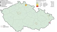 Prmrné koncentrace kadmia v ovzduí v roce 2013.