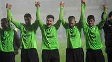 Radost fotbalistů Mostu. Radost fotbalistů Mostu.