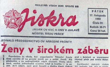 Jiskra, v roce 1989 jediné oficiální noviny na Jihlavsku. Pelomové události na...