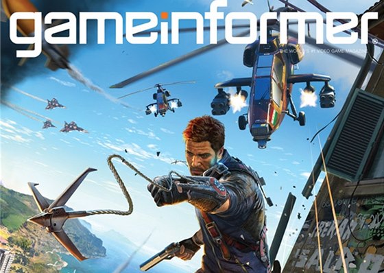 Upoutávkový obrázek na titul Just Cause 3 z obálky asopisu Game Informer