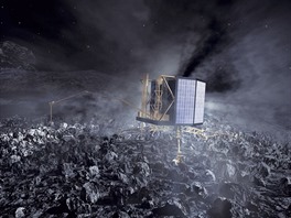 Modul Philae na komet 67P v pedstavch vtvarnka.